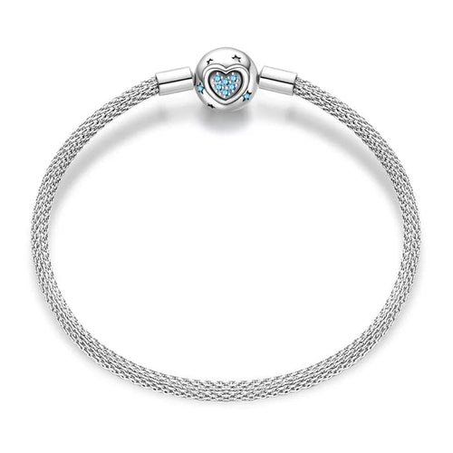 Blue Heart Charm Bracelet – Mesh Chain with Star Accents