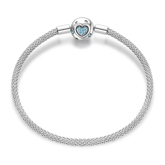 Blue Heart Charm Bracelet – Mesh Chain with Star Accents