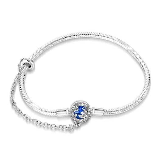 Crescent Moon with Star Bracelet, Blue Enamel and Crystal Accents