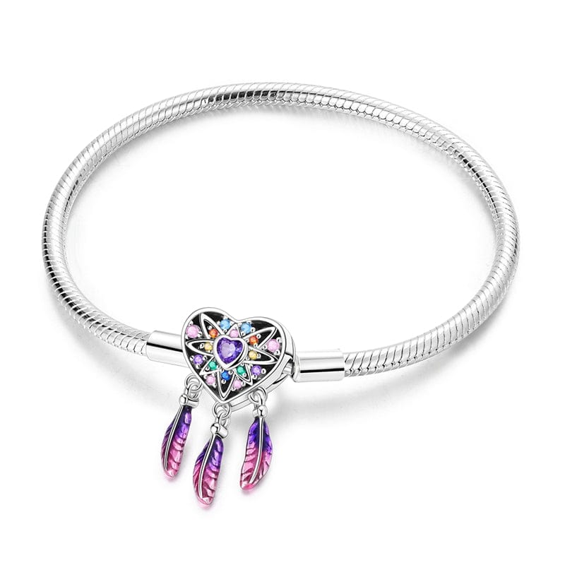 Pulsera con dije de corazón de arcoíris y atrapasueños