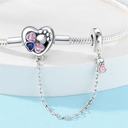 Heart & Paw Charm Bracelet with Safety Chain