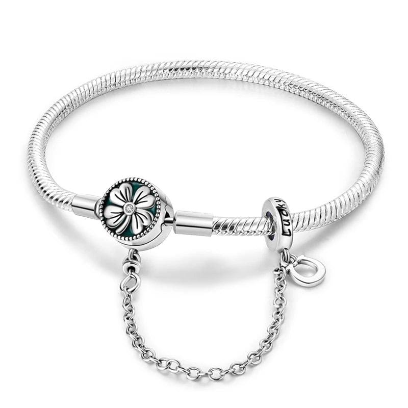 Lucky Flower Snake Chain Bracelet with Safety Chain