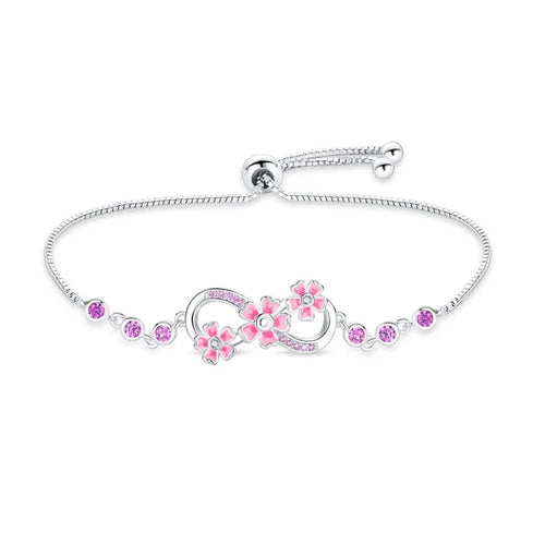 Pink Blossom Infinity Bracelet with Sparkling Gemstones