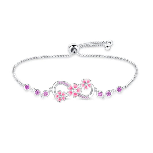 Pink Blossom Infinity Bracelet with Sparkling Gemstones