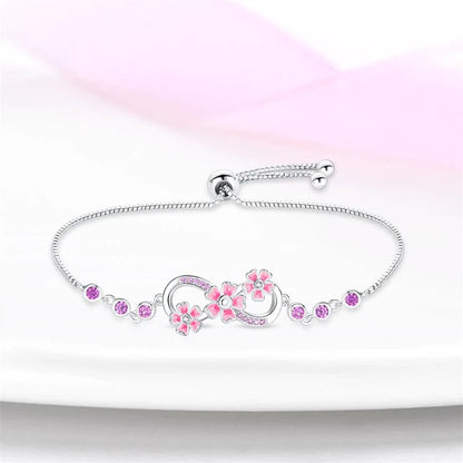 Pink Blossom Infinity Bracelet with Sparkling Gemstones