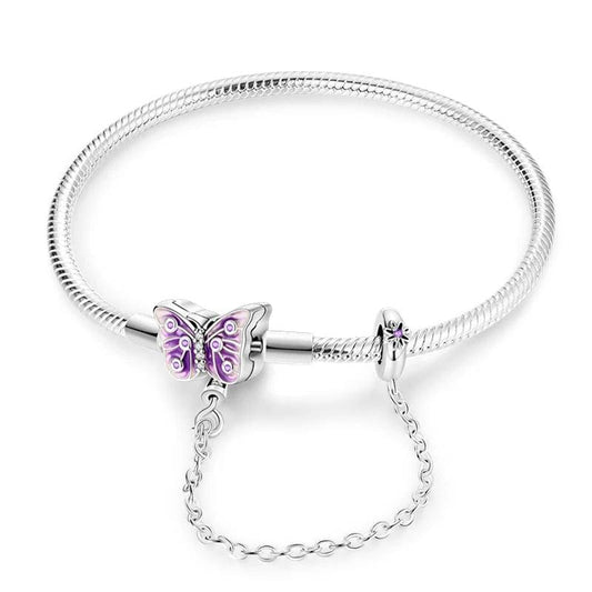 Purple Butterfly Charm Bracelet with Safety Chain