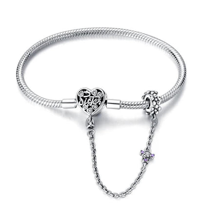 Sister Heart Charm Bracelet with Safety Chain