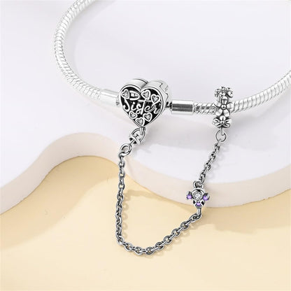 Sister Heart Charm Bracelet with Safety Chain