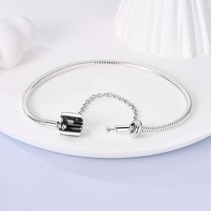 Sterling Silver Bracelet with Sparkling Pavé Clasp and Safety Chain