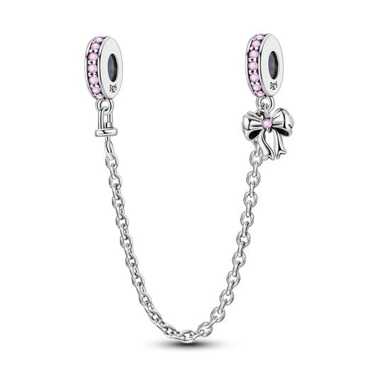 Elegant Bow and Pink Gemstone Safety Chain