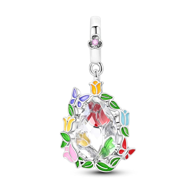 Butterflies Wreath with Crystal Dangle Charm