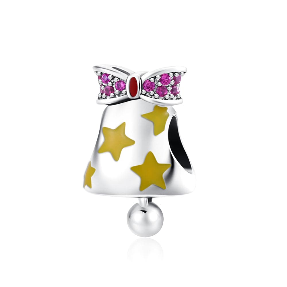 Golden Star Bell Charm with Pink Bow