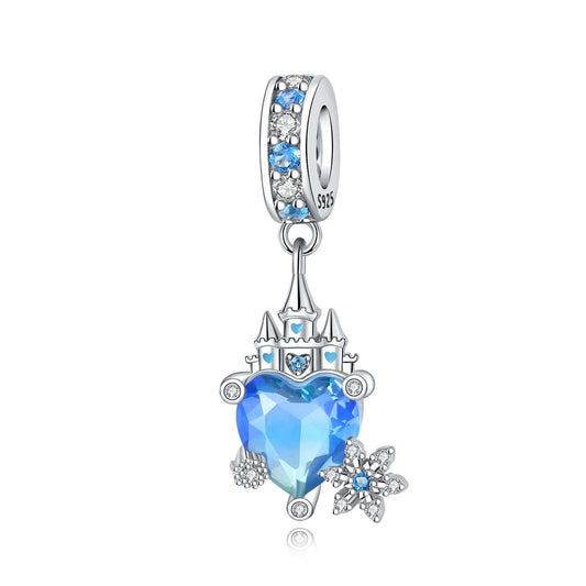 Magical Blue Heart Castle Dangle Charm