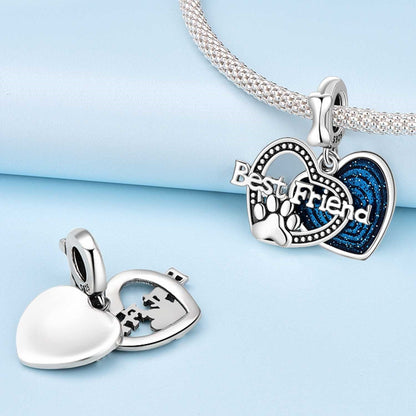 Best Friend Paw Print & Heart Double Dangle Charm