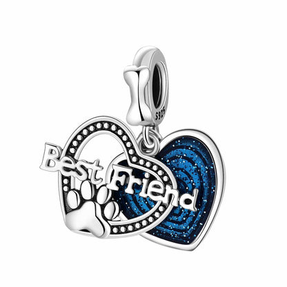 Best Friend Paw Print & Heart Double Dangle Charm