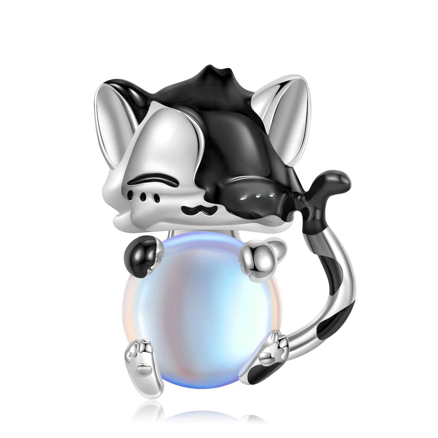 Playful Cat with Iridescent Ball Charm