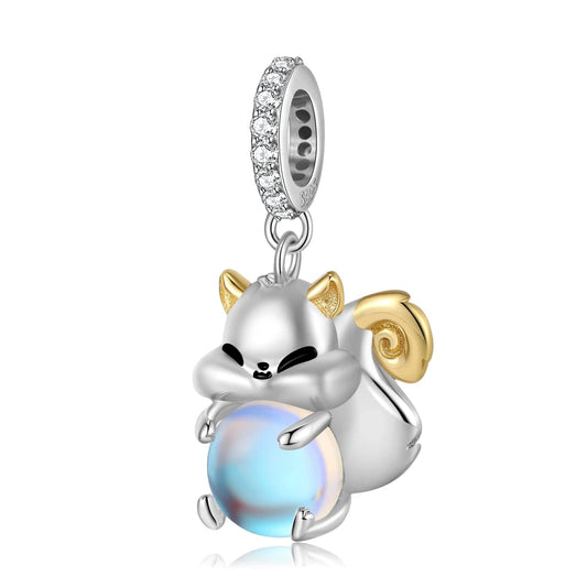 Squirrel Hugging a Light Sphere Dangle Charm