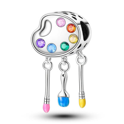 Colorful Artist Palette & Paintbrushes Charm