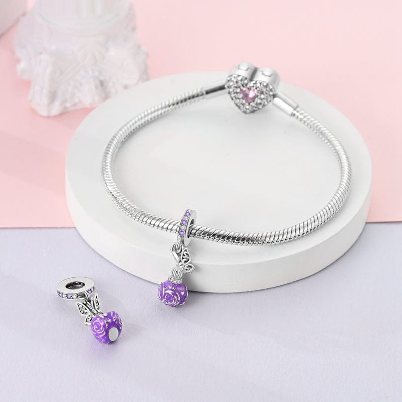 Butterfly & Purple Rose Perfume Bottle Charm