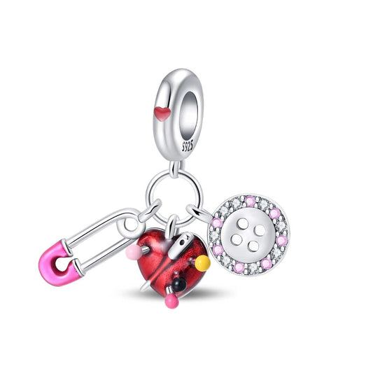 Safety Pin, Heart Pincushion, & Button Sewing Essentials Charm