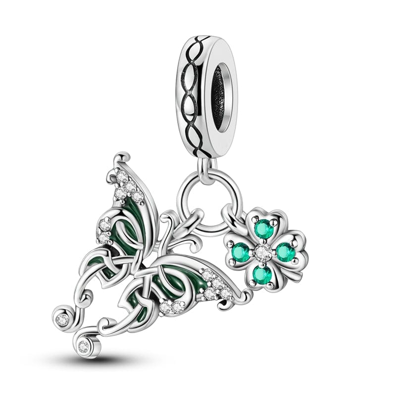 Elegant Butterfly & Lucky Clover Charm