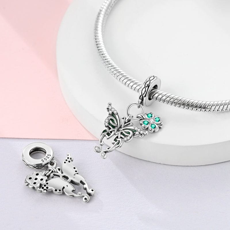 Elegant Butterfly & Lucky Clover Charm