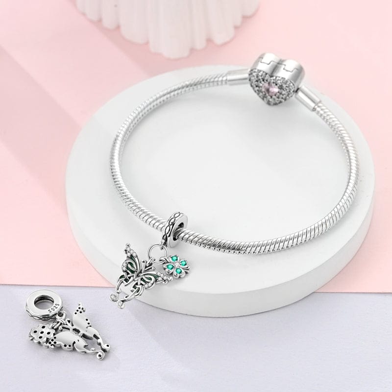 Elegant Butterfly & Lucky Clover Charm