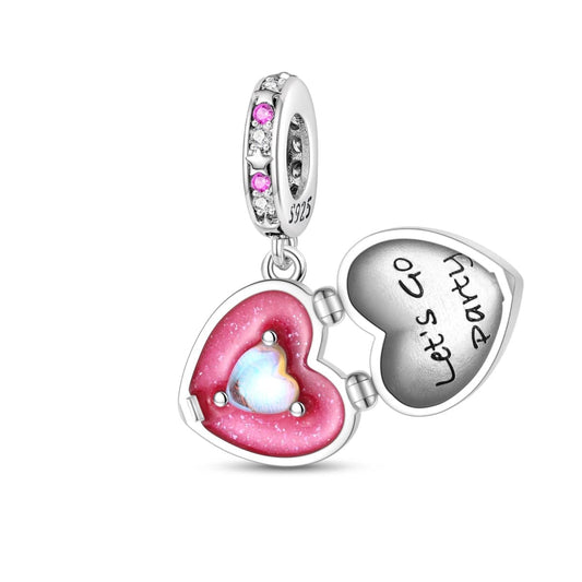 Sparkling Pink Heart Locket with 'Let's Go Party' Inner Heart Charm