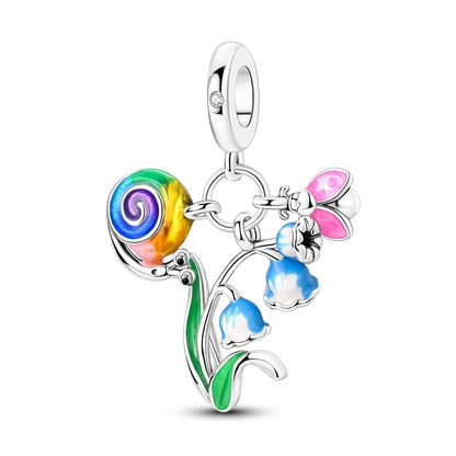 Whimsical Snail on Flower Bloom Dangle Charm