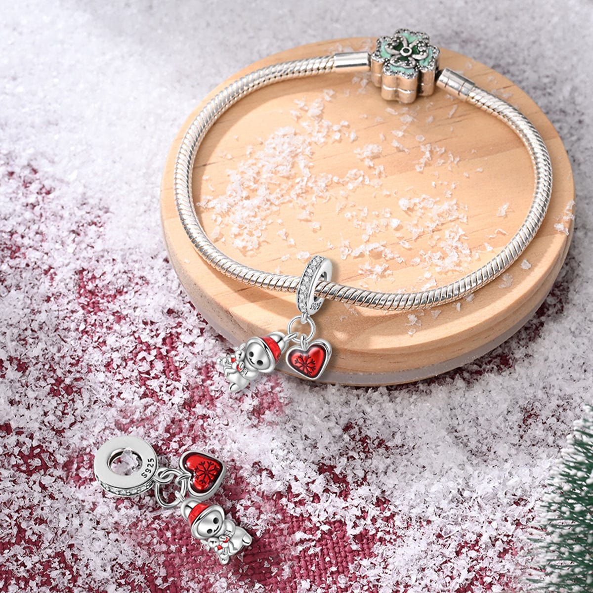 Snowman & Heart Christmas Double Dangle Charm