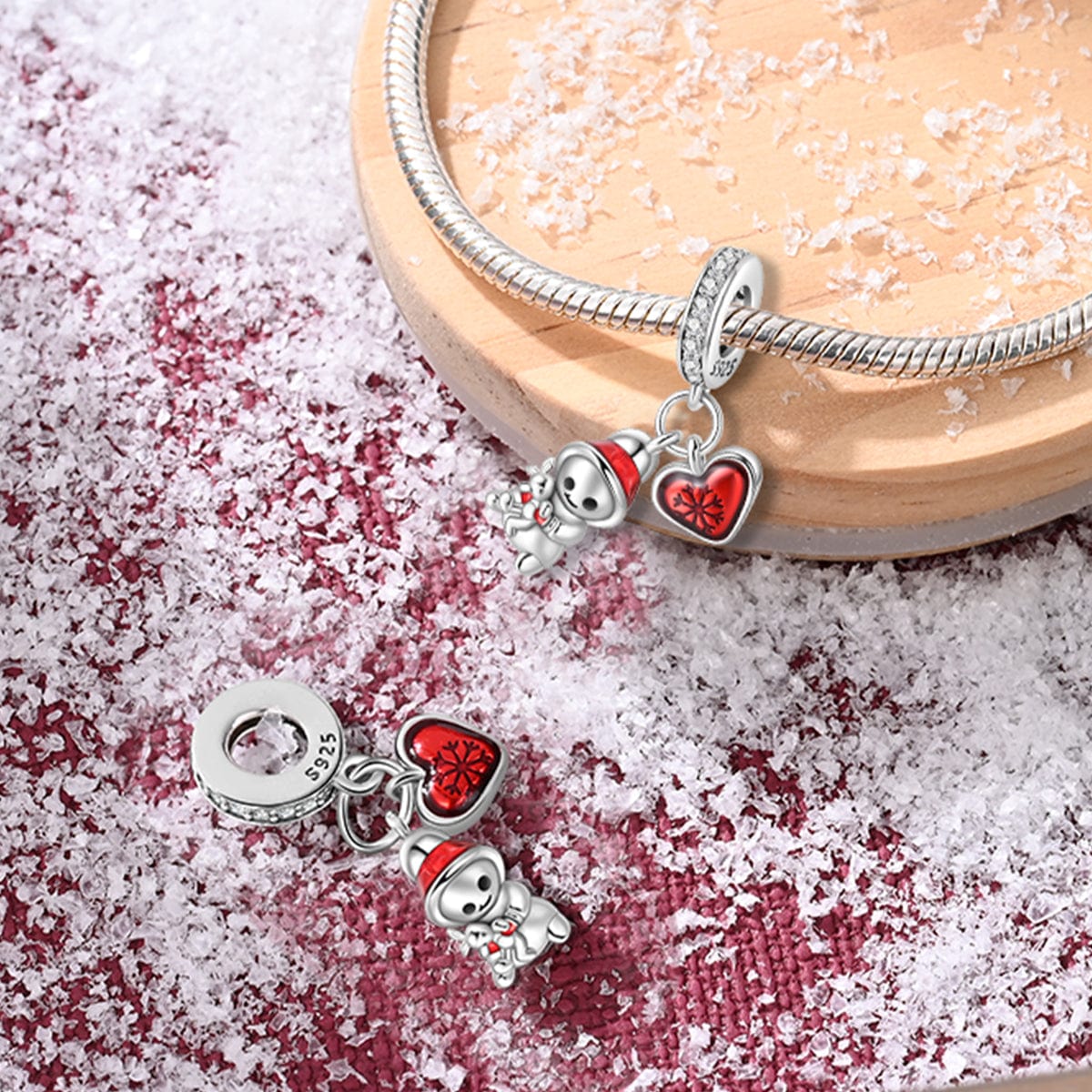 Snowman & Heart Christmas Double Dangle Charm