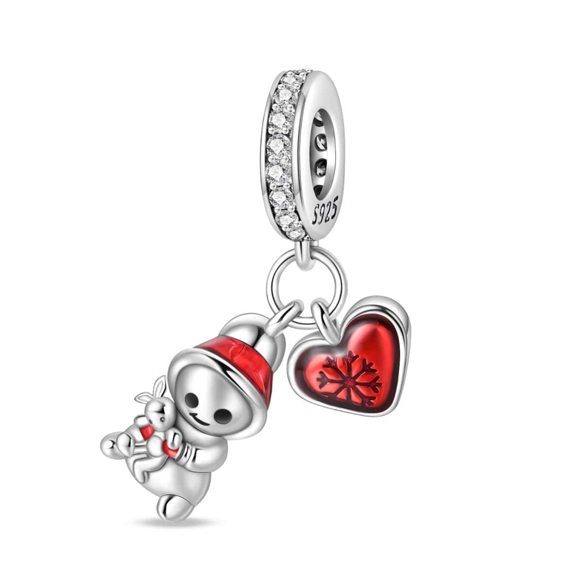 Snowman & Heart Christmas Double Dangle Charm