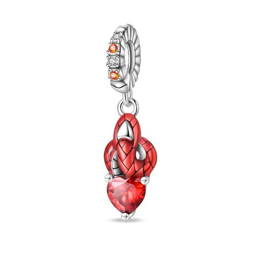 Snake Knot Red Heart Dangle Charm