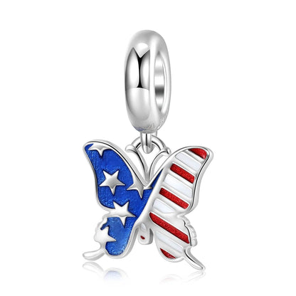 USA Butterfly Freedom Flag Dangle Charm