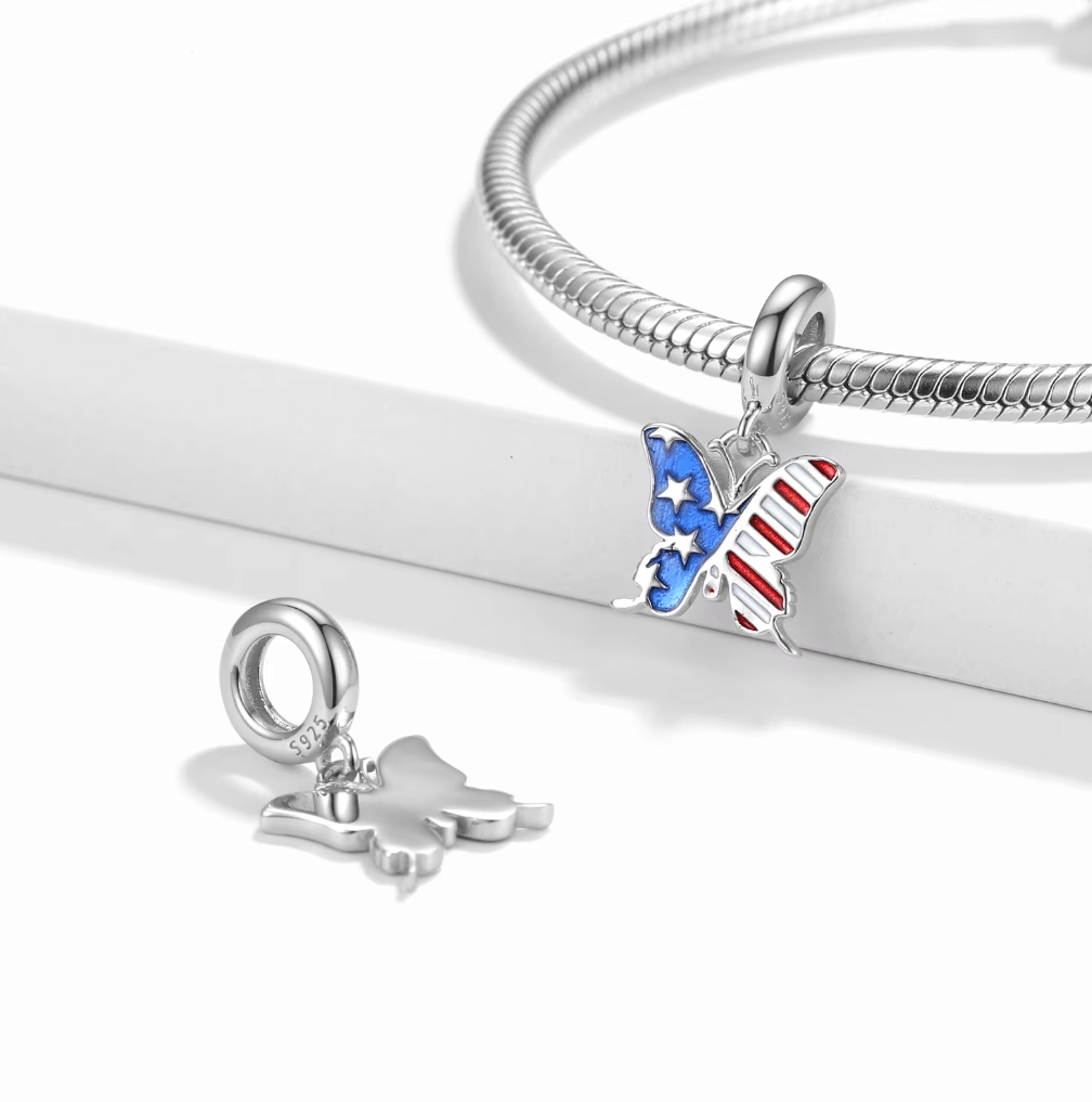 USA Butterfly Freedom Flag Dangle Charm