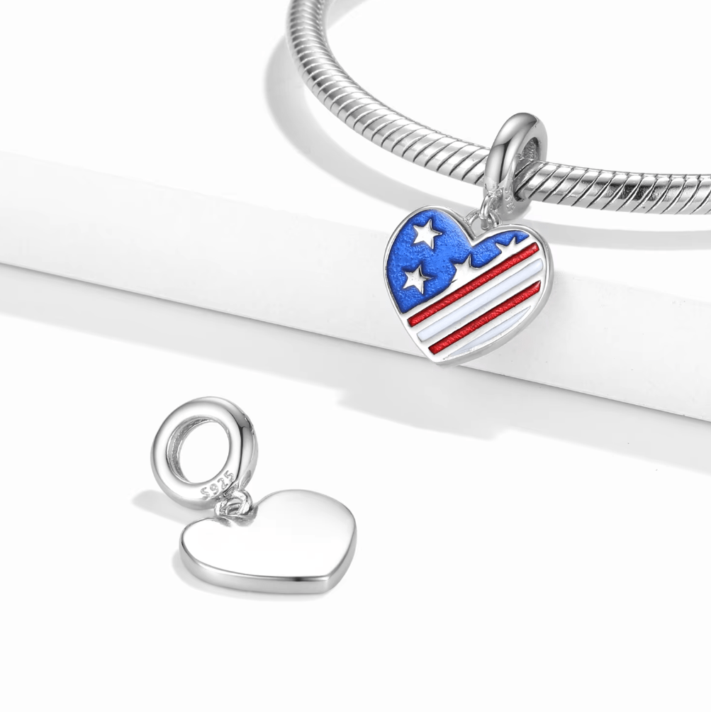 USA Heart Flag Dangle Charm