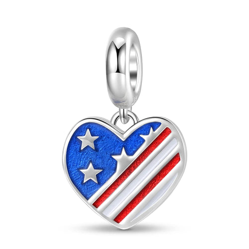 USA Heart Flag Dangle Charm