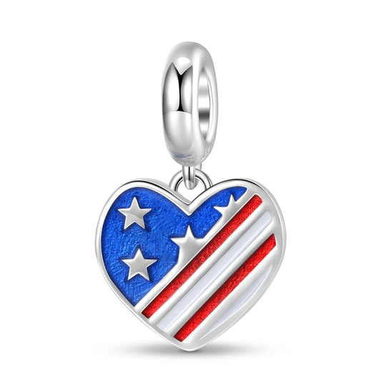 USA Heart Flag Dangle Charm