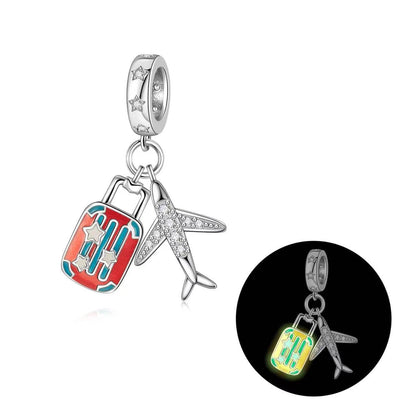 Luminous Travel Suitcase & Airplane Dangle Charm