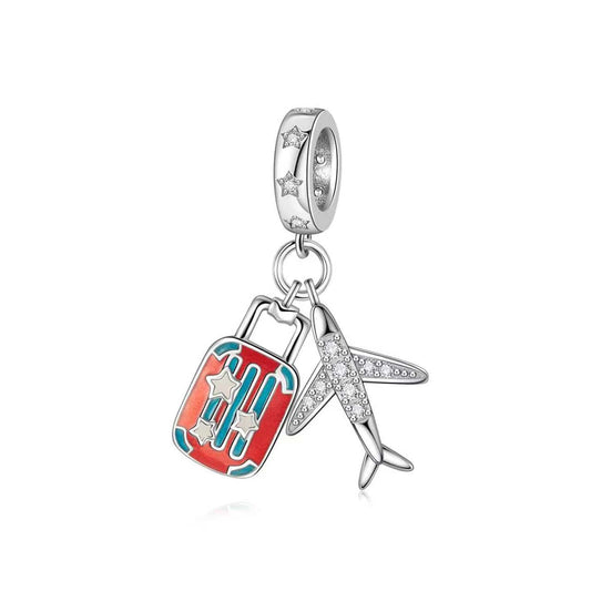 Charm colgante luminoso con forma de maleta de viaje y avión