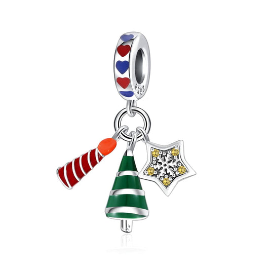 Party Hat, Star & Christmas Tree Festive Dangle Charm