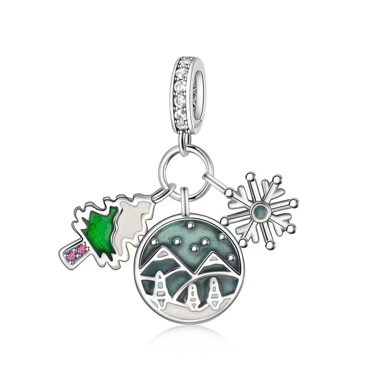 Snowy Mountains, Tree & Snowflake Charm