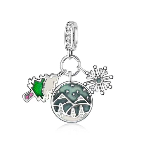 Snowy Mountains, Tree & Snowflake Charm