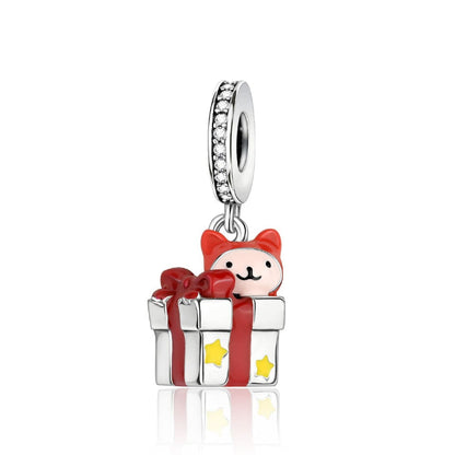 Adorable Cat in Gift Box Charm with Stars