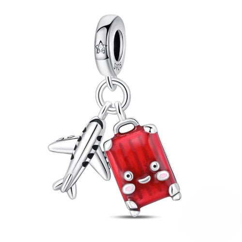 Airplane and Red Suitcase Dangle Charm