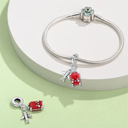 Airplane and Red Suitcase Dangle Charm