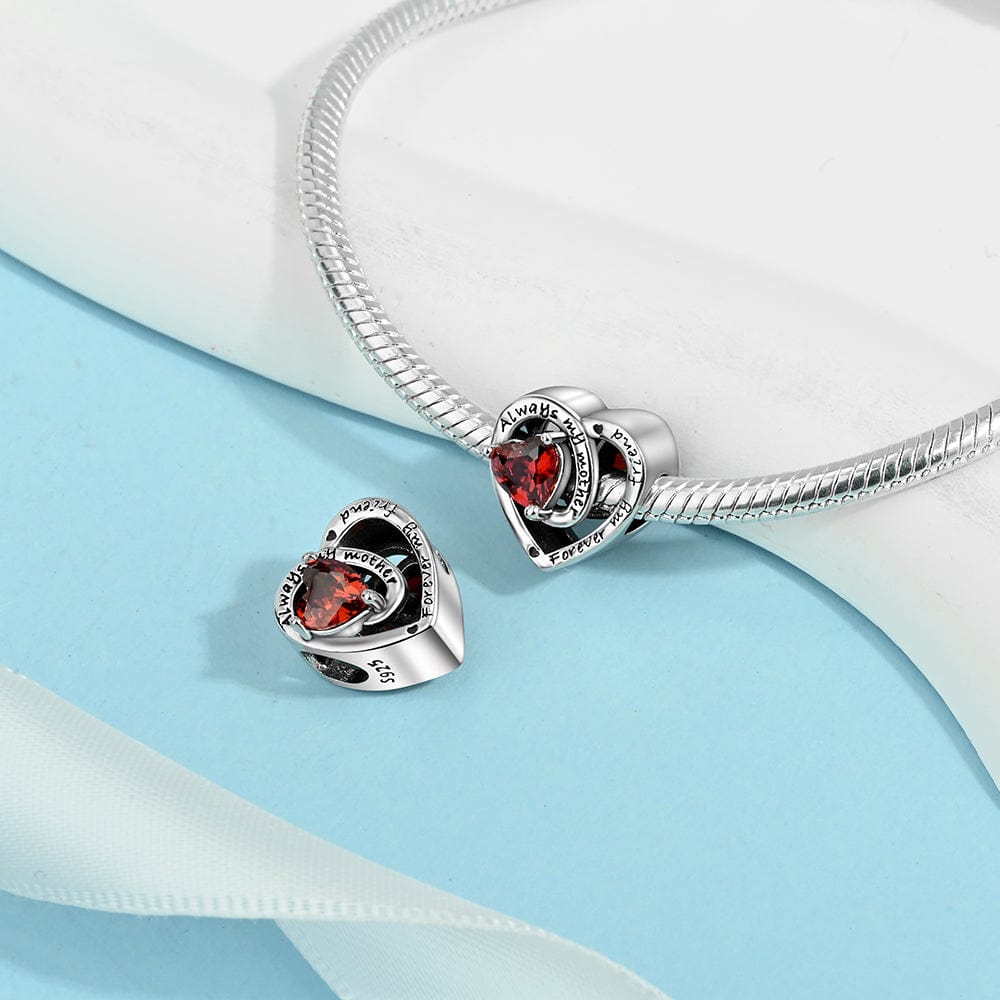 Always My Mother, Forever My Friend Birthstone Heart Charm