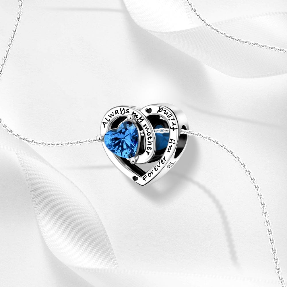 Always My Mother, Forever My Friend Birthstone Heart Charm