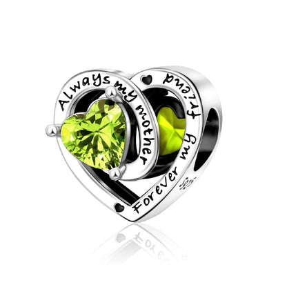 Always My Mother, Forever My Friend Birthstone Heart Charm