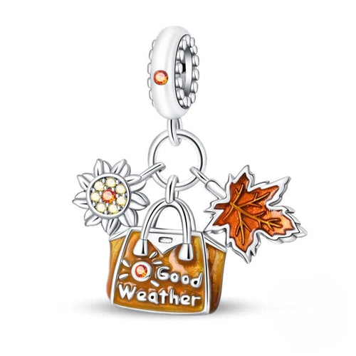 Autumn Good Weather Sun & Maple Leaf Dangle Charm